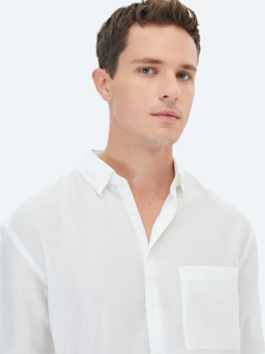 White Plain Weaving Casual Shirt - 4
