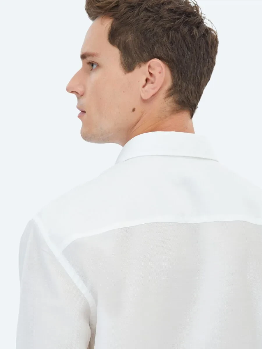 White Plain Weaving Casual Shirt - 6