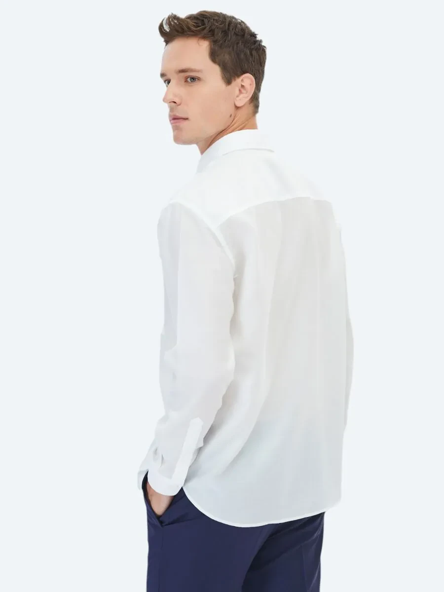 White Plain Weaving Casual Shirt - 7