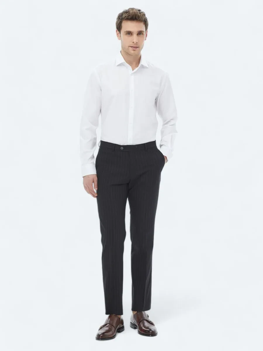 White Plain Weaving Classical Cotton Blended Shirt - 2