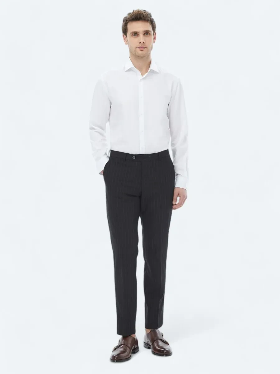White Plain Weaving Classical Cotton Blended Shirt - 5