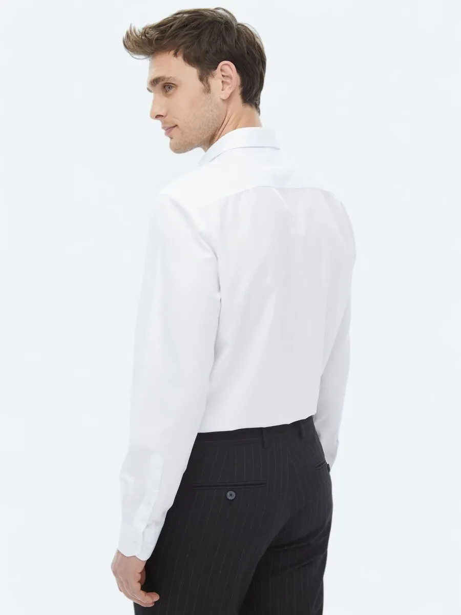 White Plain Weaving Classical Cotton Blended Shirt - 7