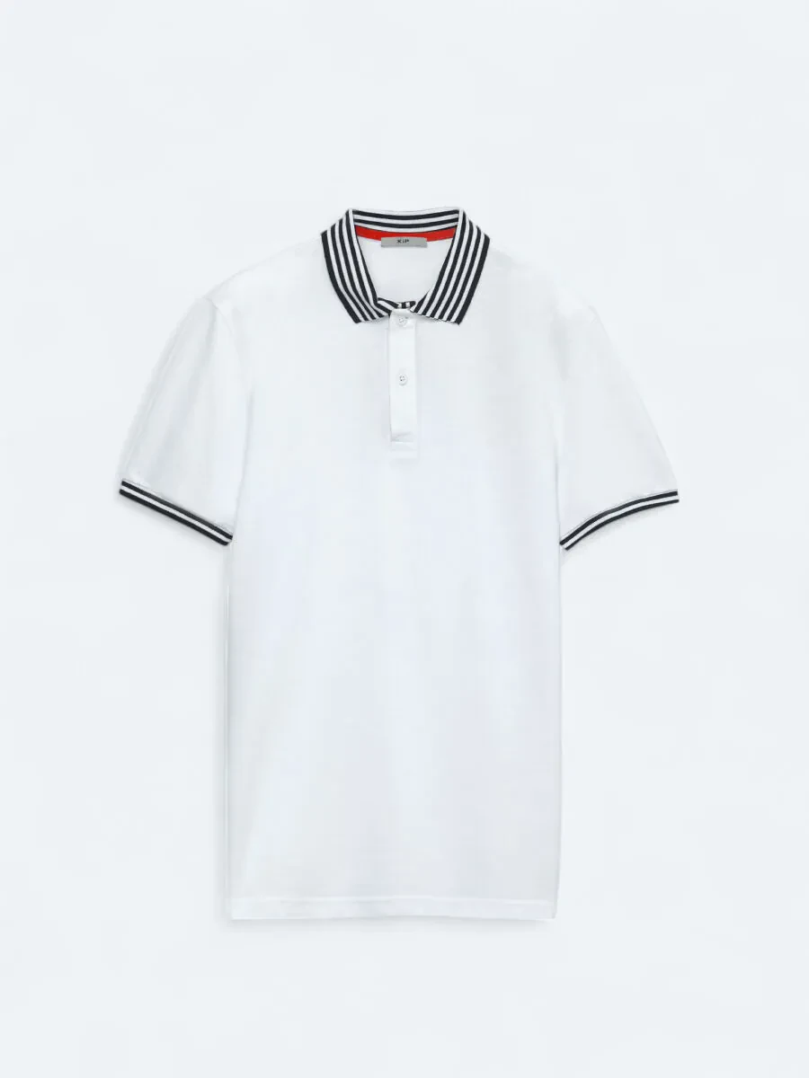 White Polo Neck Cotton Blended T-Shirt - 7