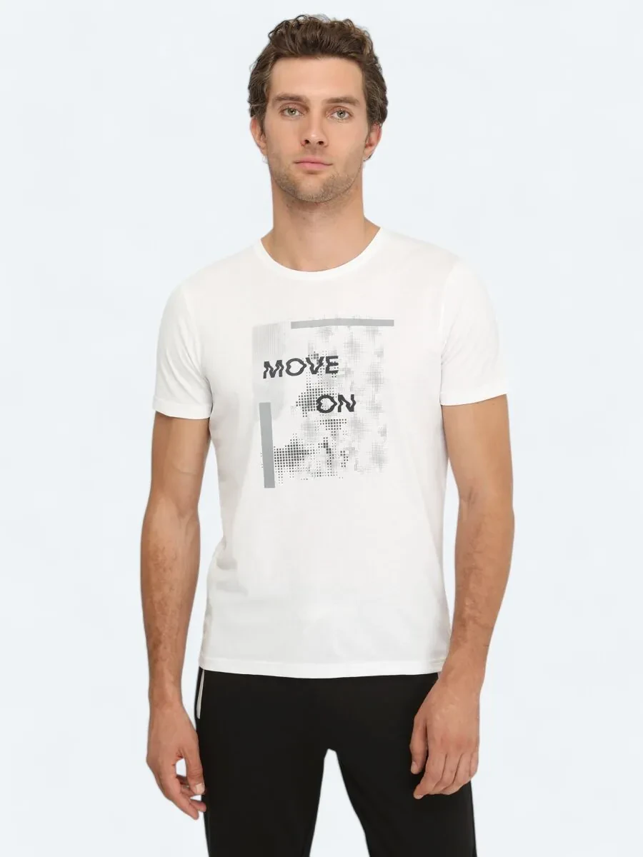 White Printed Crew Neck 100% Cotton T-Shirt - 1