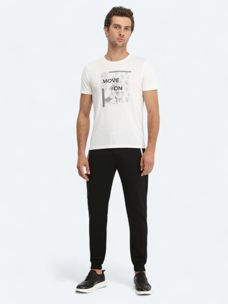 White Printed Crew Neck 100% Cotton T-Shirt - 2