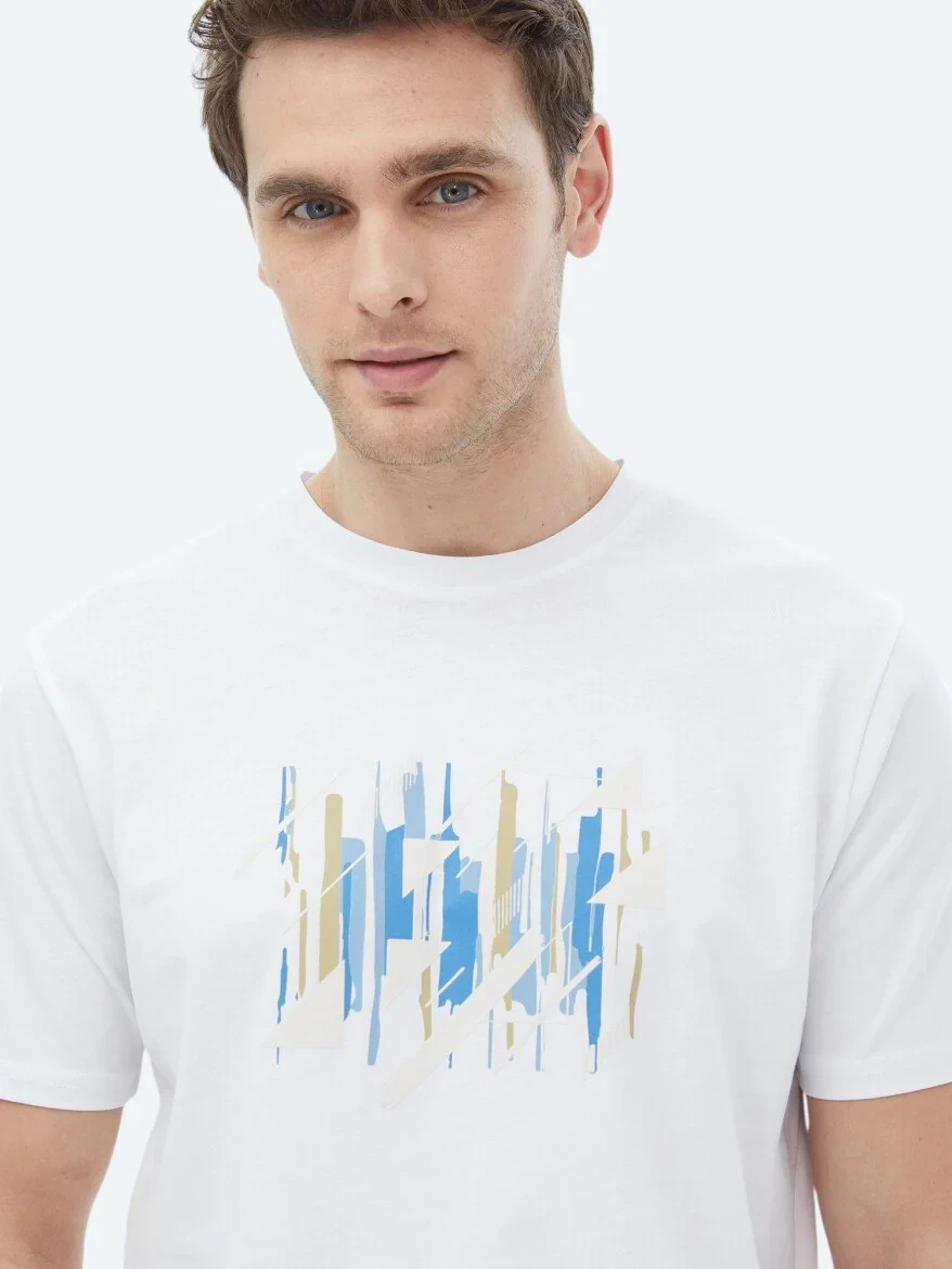 White Printed Crew Neck 100% Cotton T-Shirt - 3