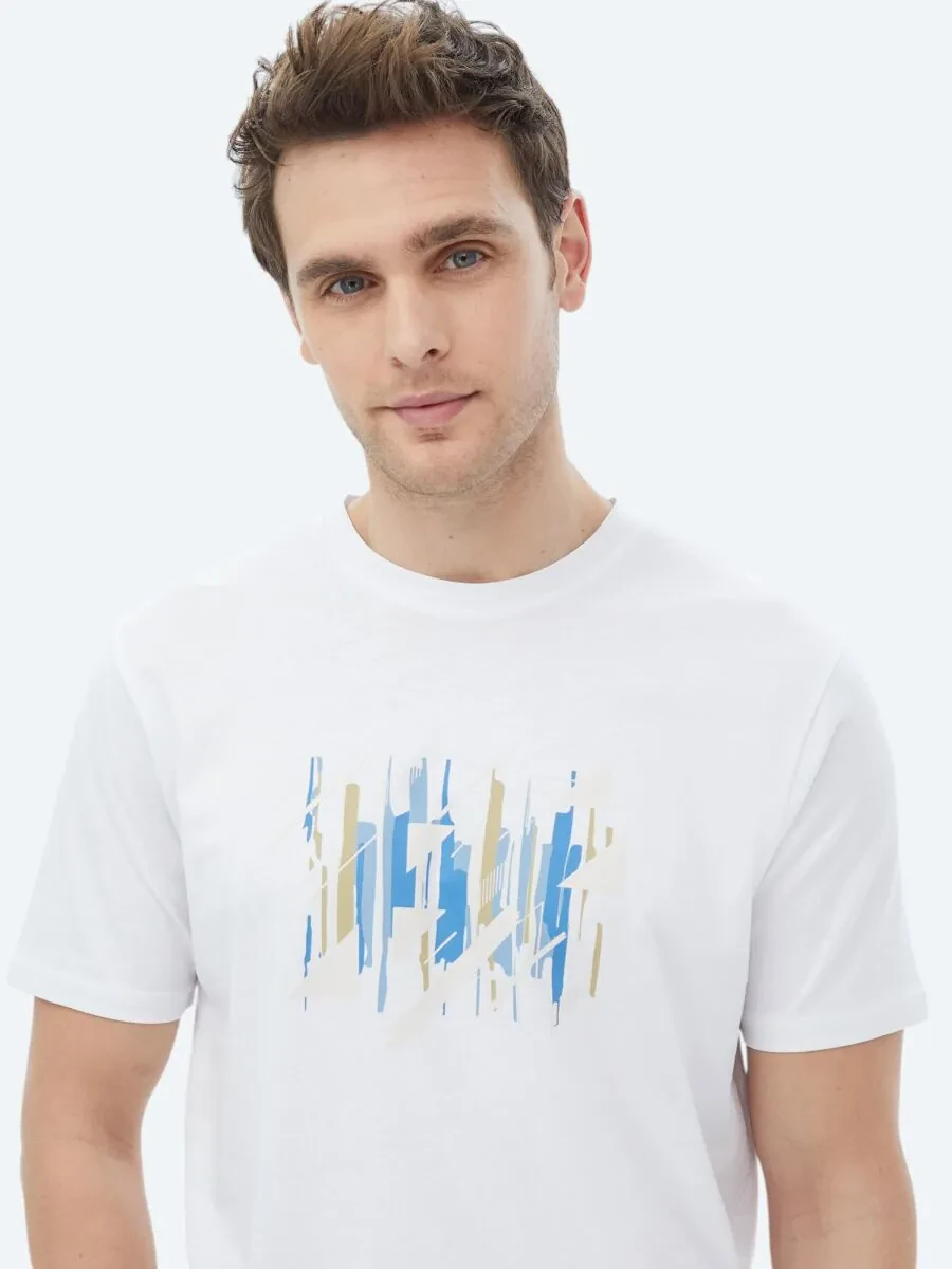 White Printed Crew Neck 100% Cotton T-Shirt - 4
