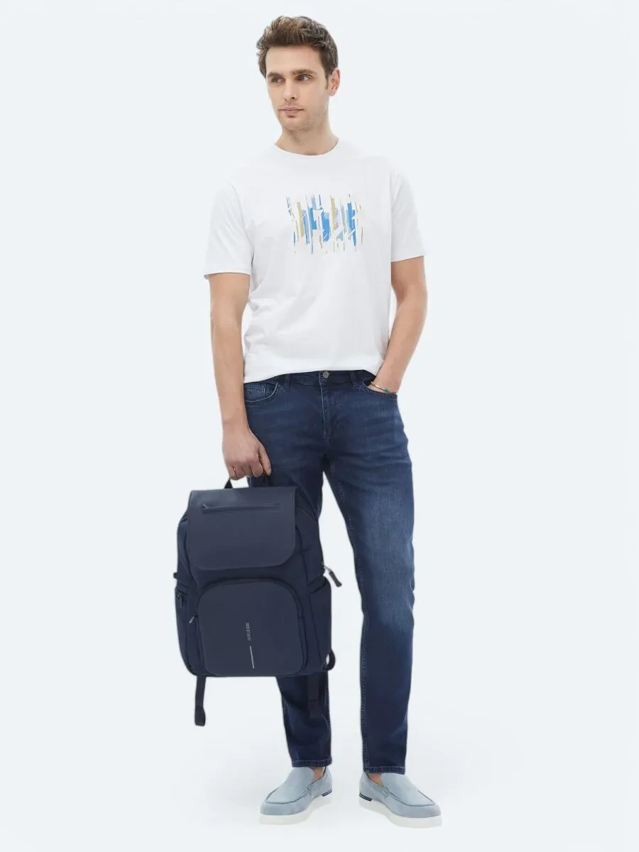 White Printed Crew Neck 100% Cotton T-Shirt - 6