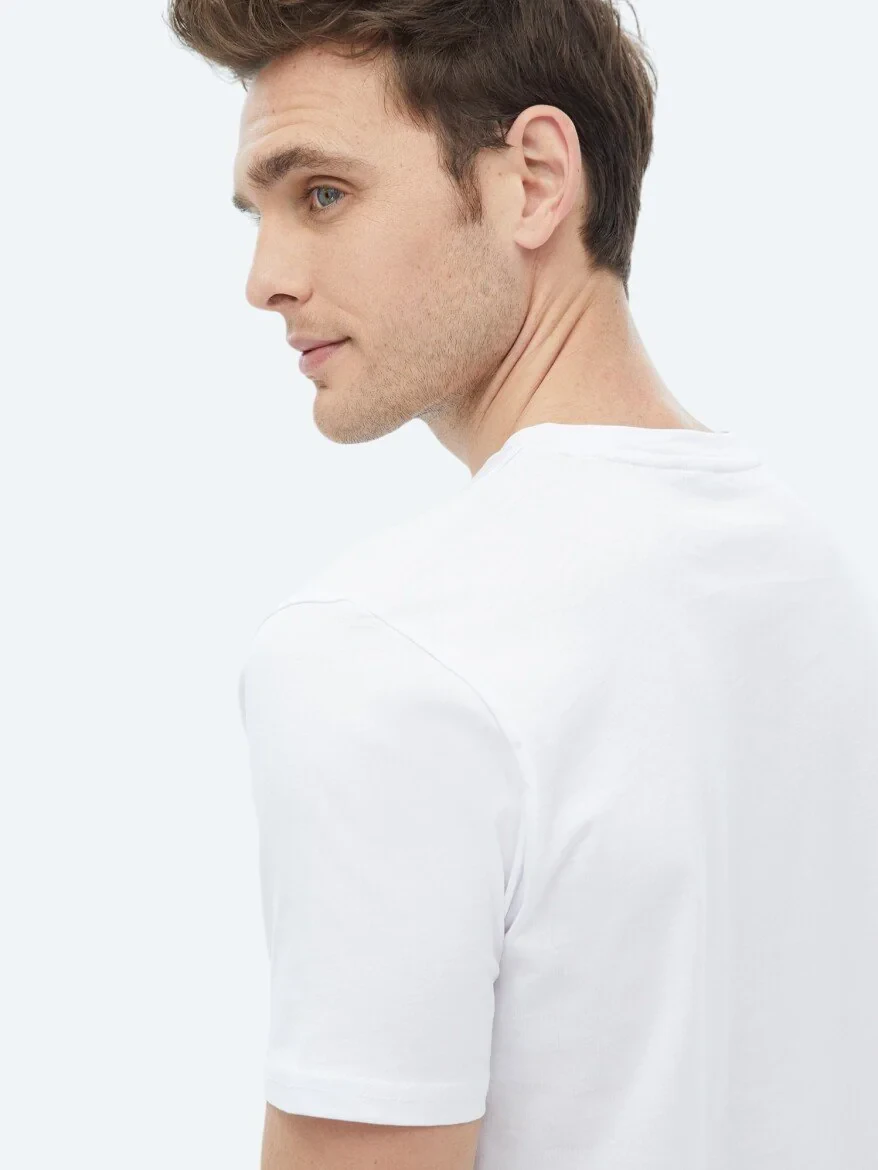 White Printed Crew Neck 100% Cotton T-Shirt - 9