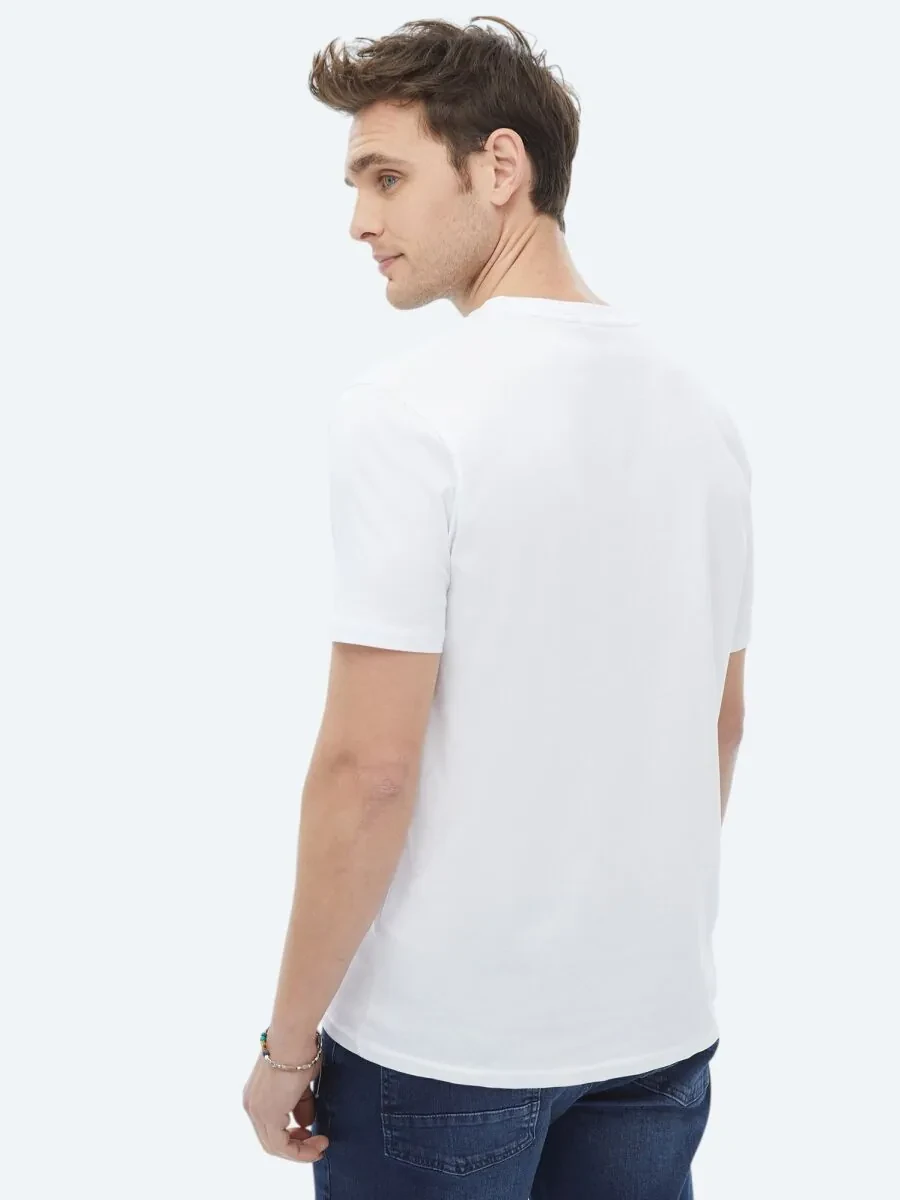 White Printed Crew Neck 100% Cotton T-Shirt - 10