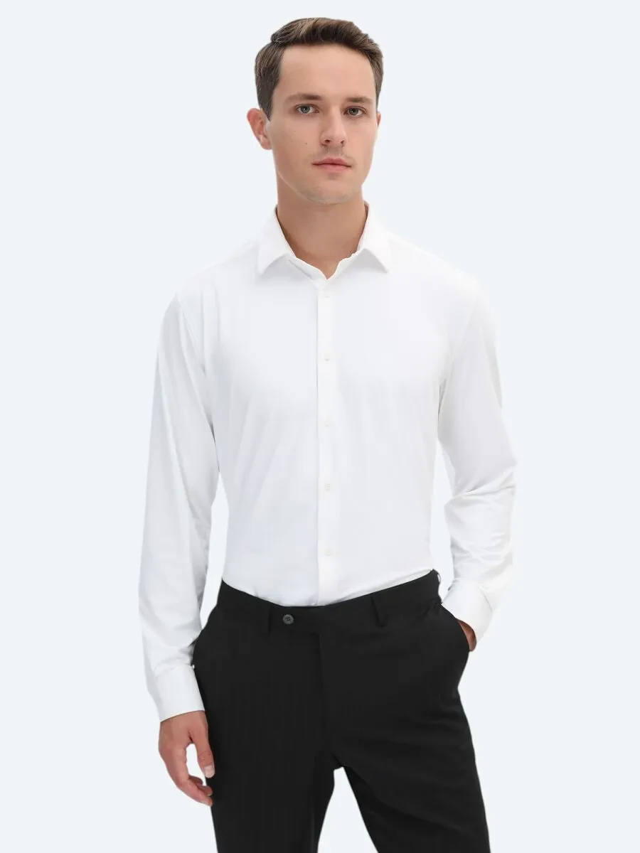 White Regular Fit Knitting Casual Shirt - 1