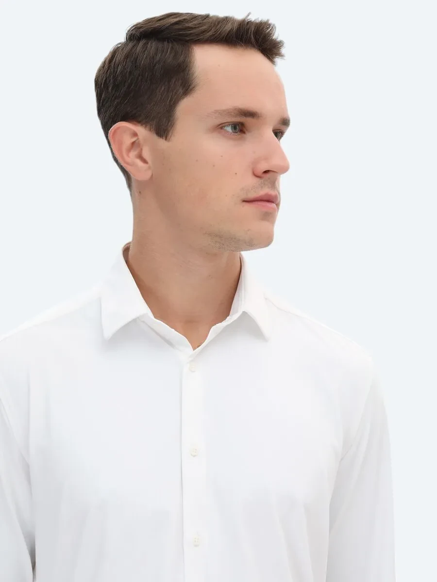 White Regular Fit Knitting Casual Shirt - 3