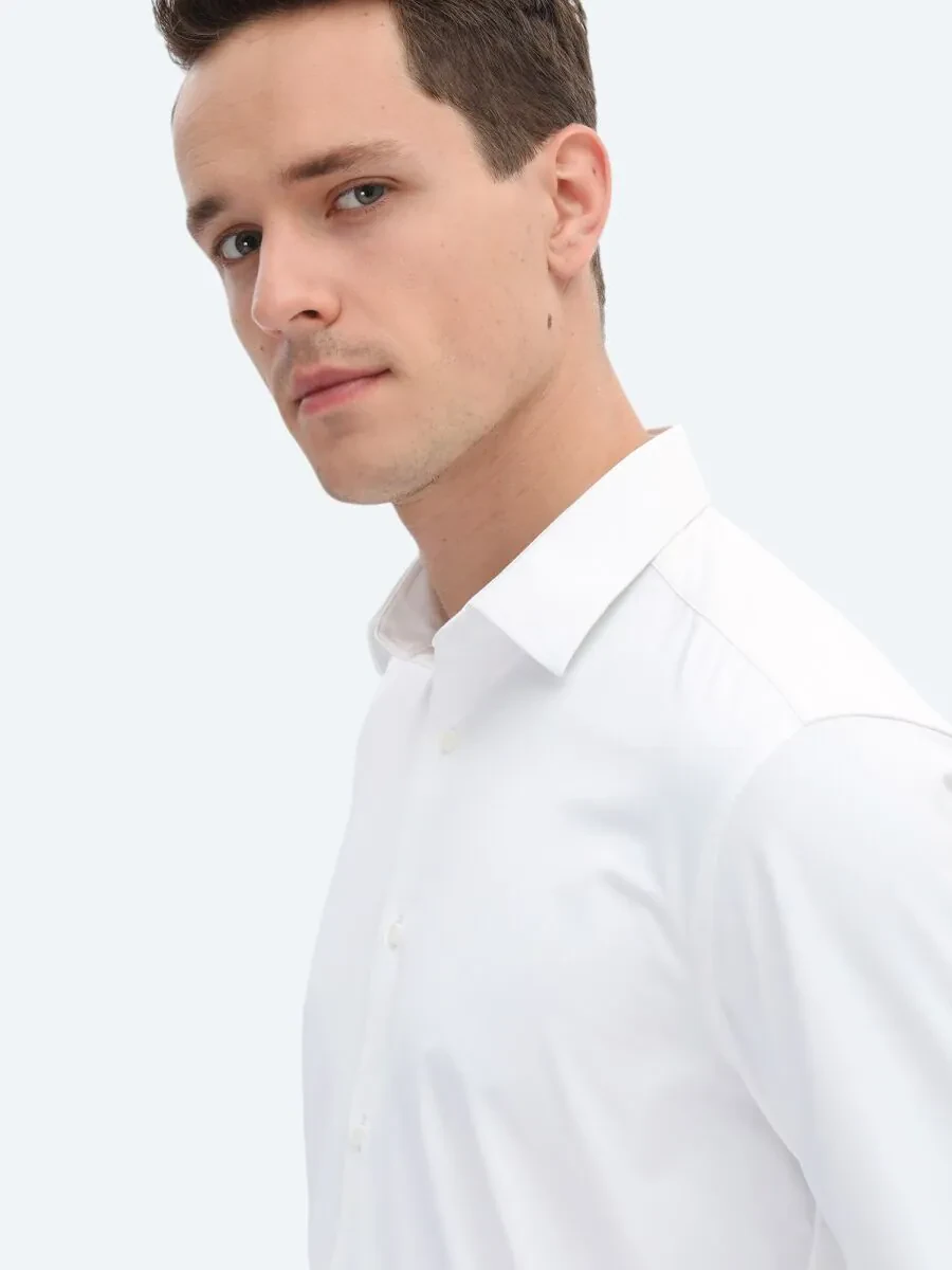 White Regular Fit Knitting Casual Shirt - 4