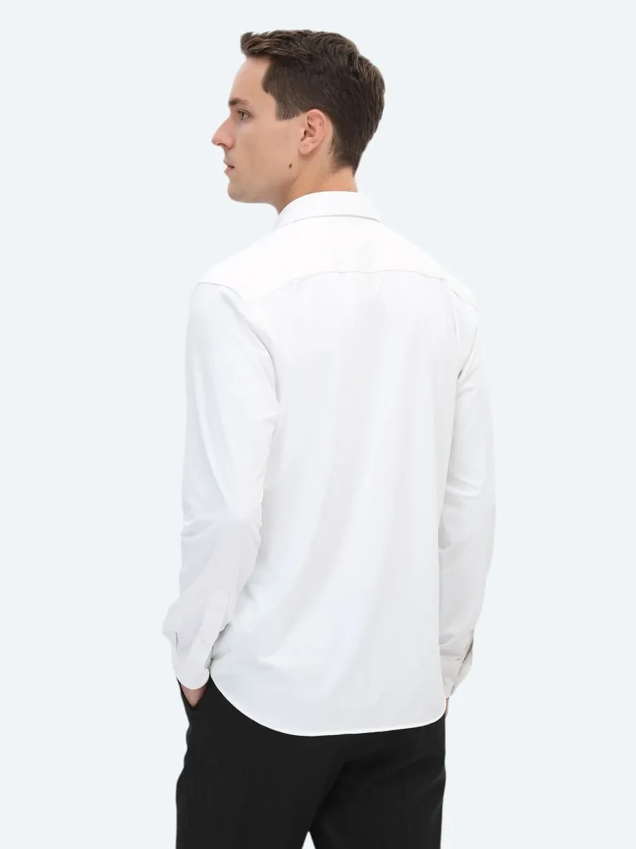 White Regular Fit Knitting Casual Shirt - 5