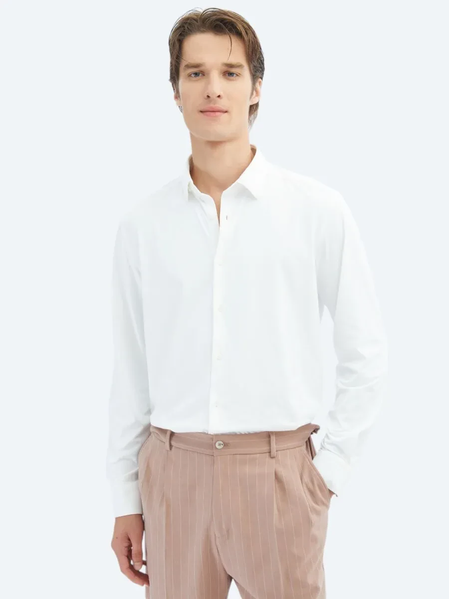 White Regular Fit Knitting Casual Shirt - 1