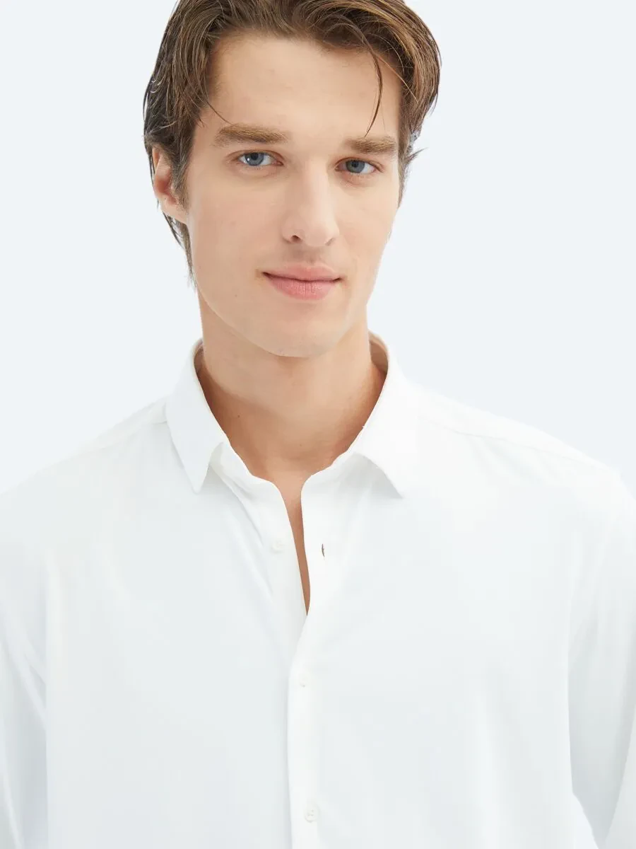 White Regular Fit Knitting Casual Shirt - 3