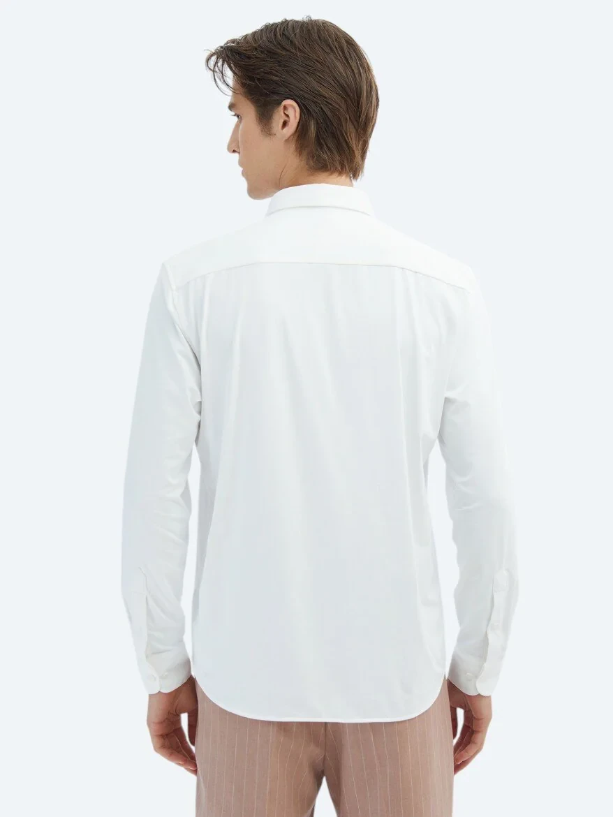 White Regular Fit Knitting Casual Shirt - 6