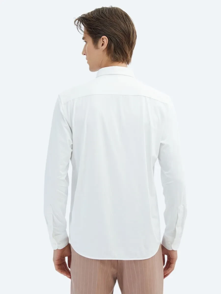 White Regular Fit Knitting Casual Shirt - 6