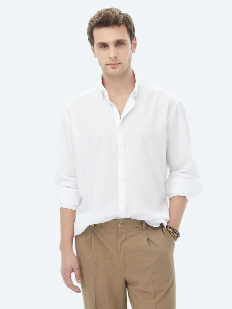 White Regular Fit Weaving Casual Shirt - 1