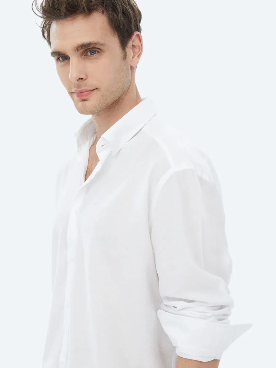 White Regular Fit Weaving Casual Shirt - 4