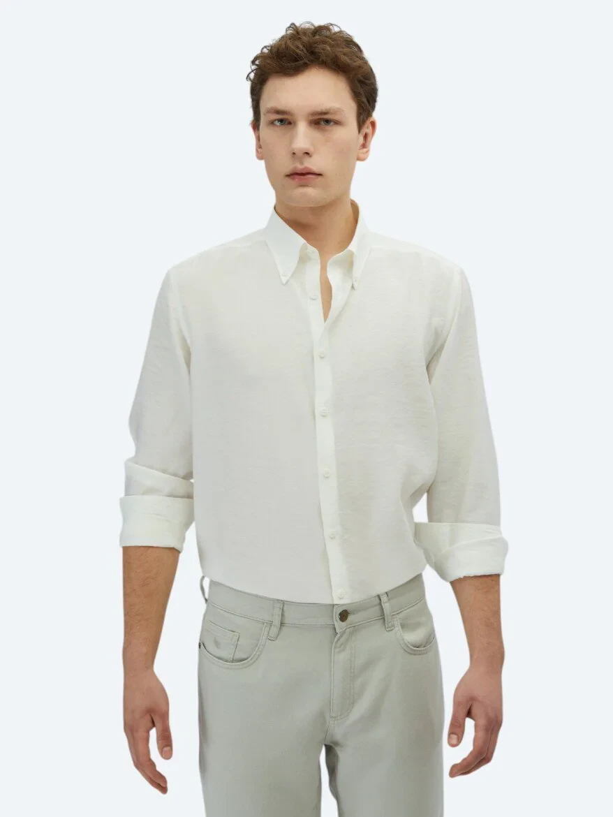 White Regular Fit Weaving Casual Shirt - 1