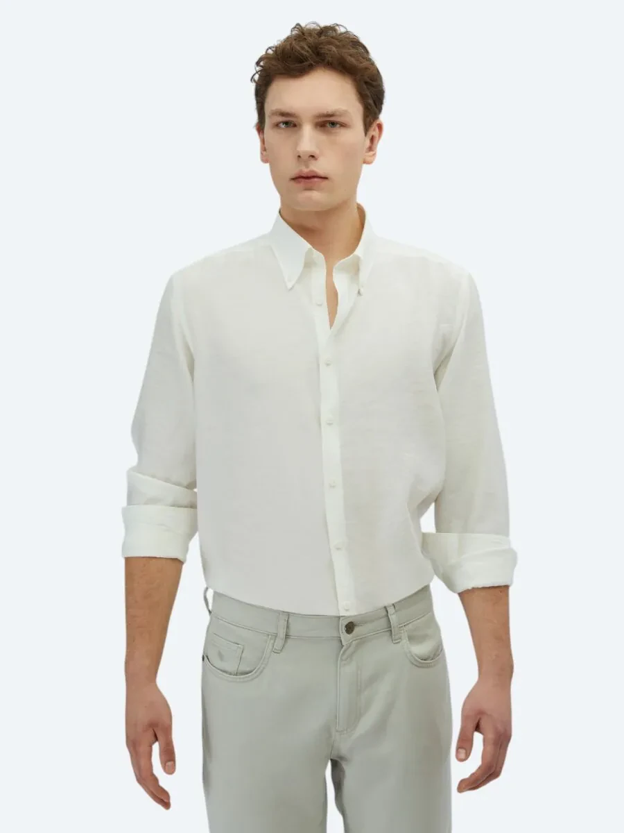 White Regular Fit Weaving Casual Shirt - 1
