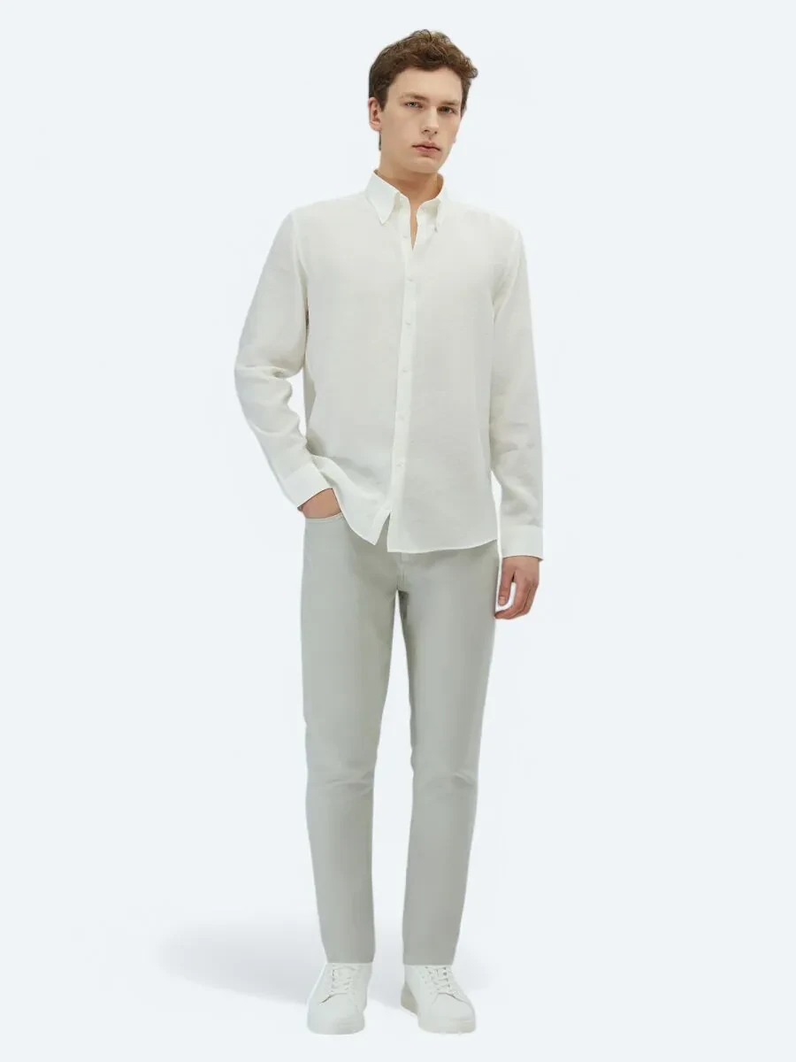 White Regular Fit Weaving Casual Shirt - 2