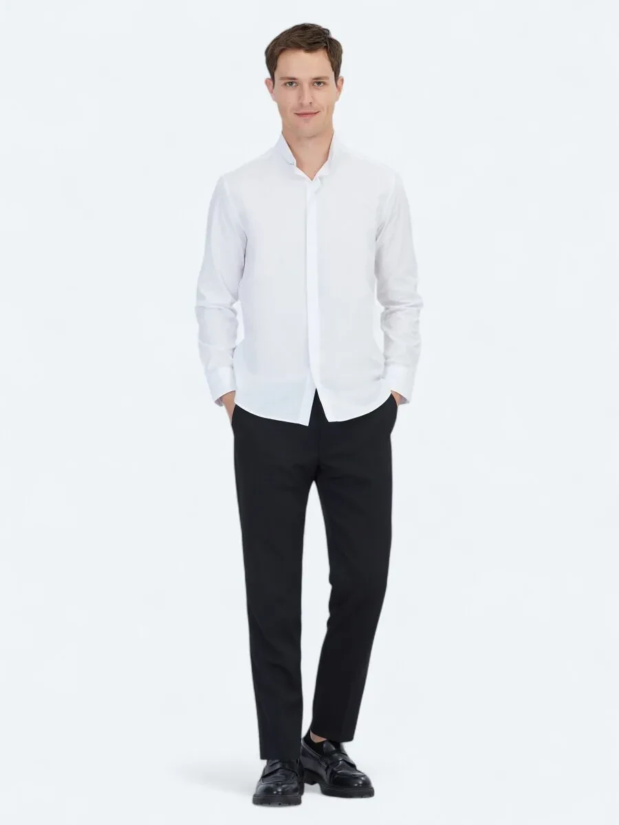 White Regular Fit Weaving Classical 100% Cotton Shirt - 2