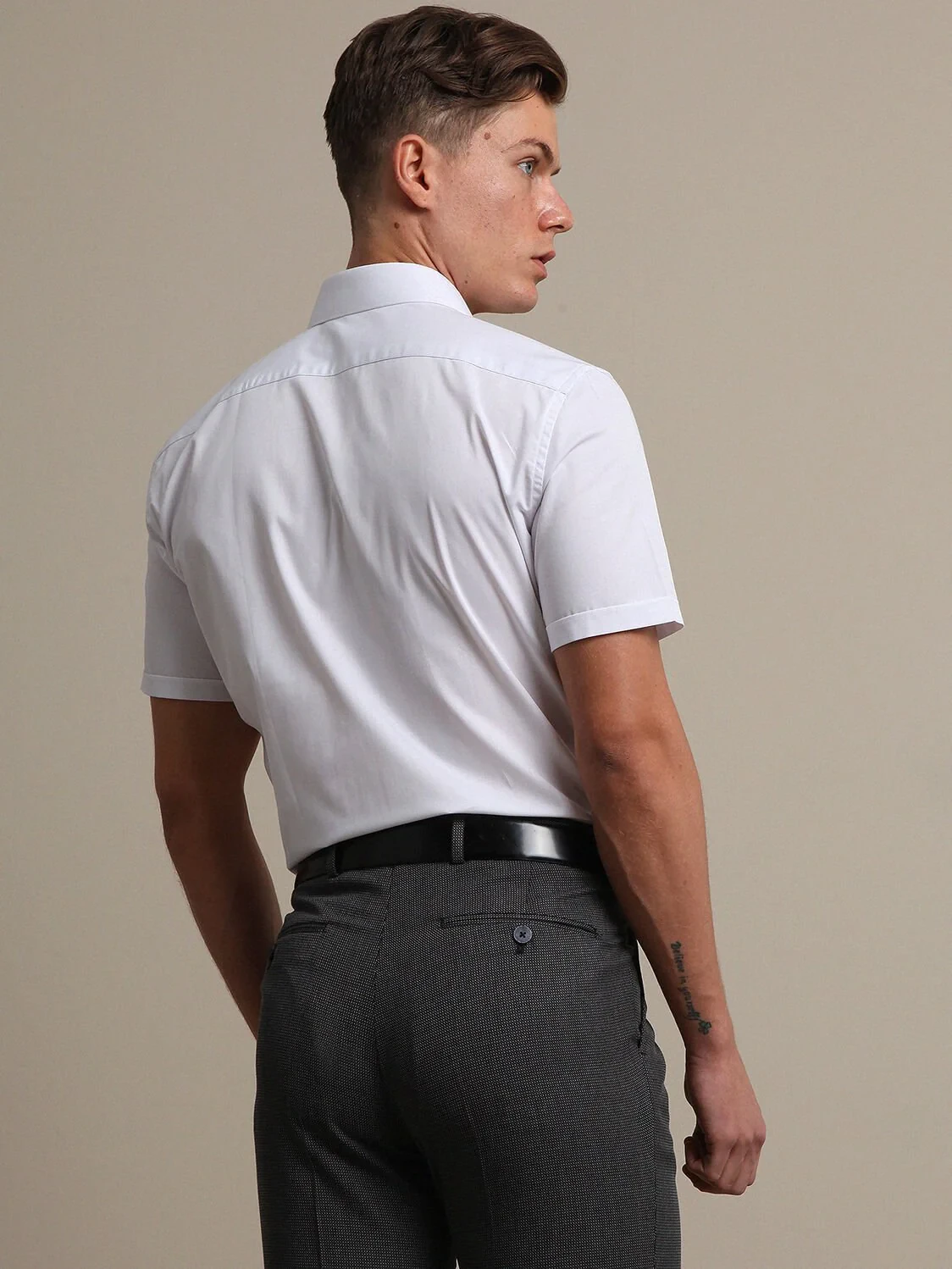 White Regular Fit Weaving Classical Cotton Blended Shirt - 4