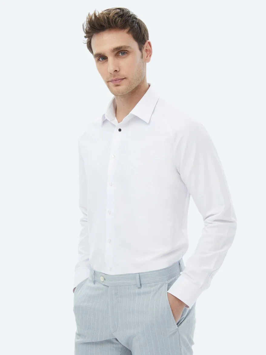 White Regular Fit Weaving Classical Cotton Blended Shirt - 7