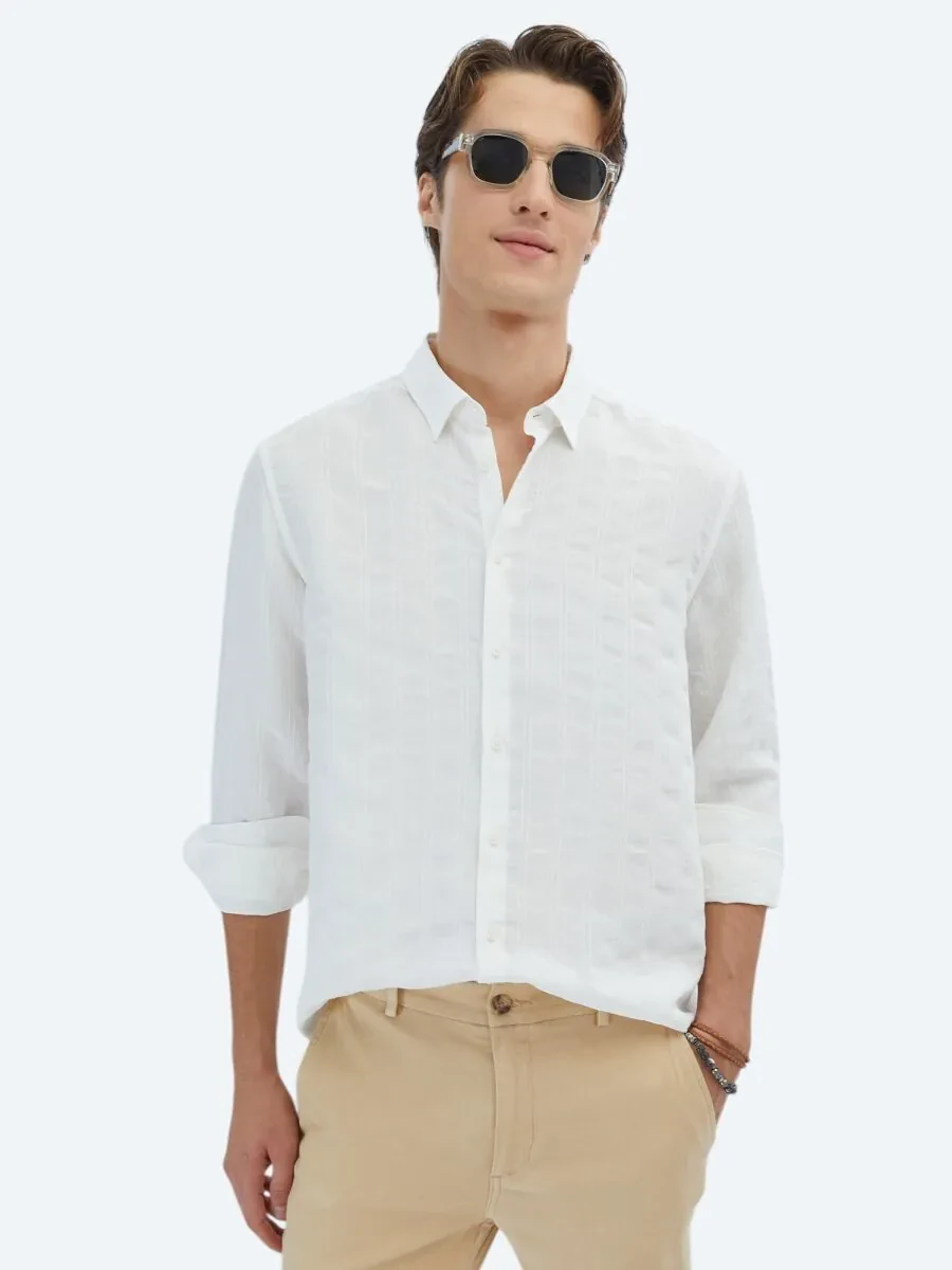 White Regular Fit Weaving Classical Shirt - 1