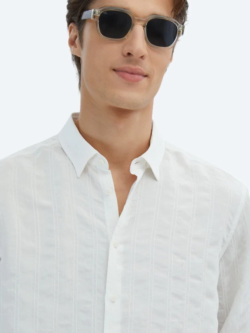 White Regular Fit Weaving Classical Shirt - 4