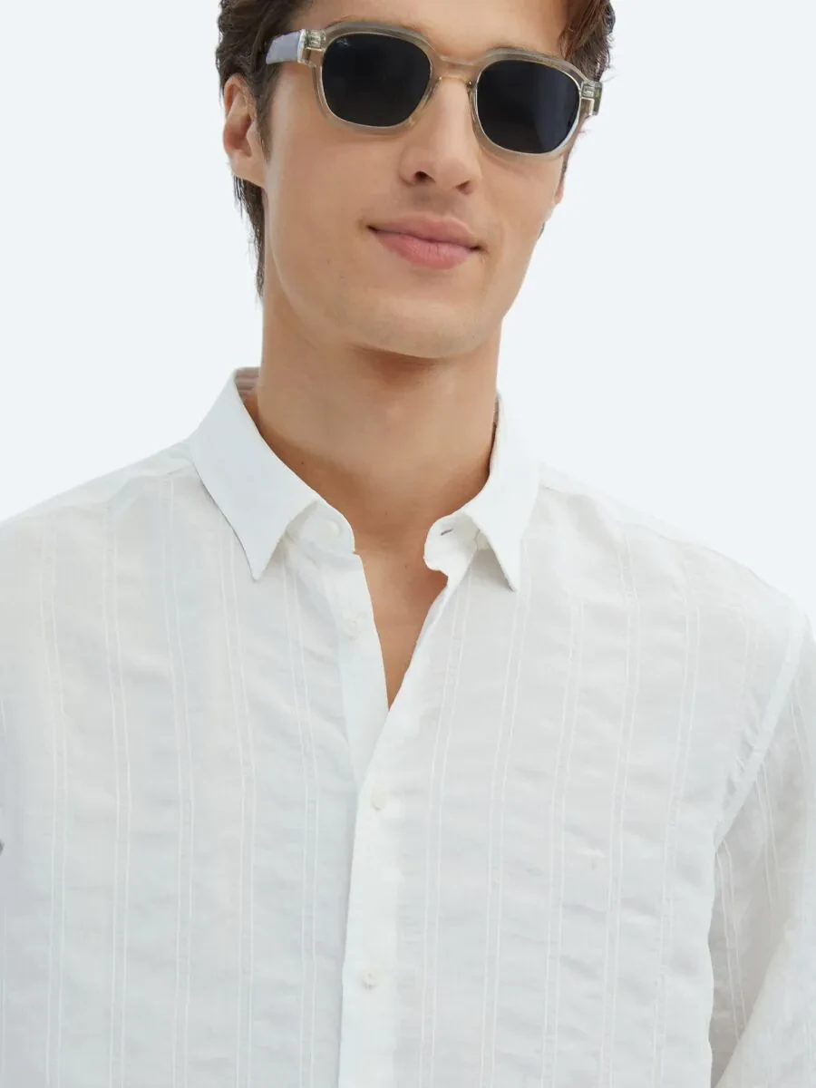 White Regular Fit Weaving Classical Shirt - 4