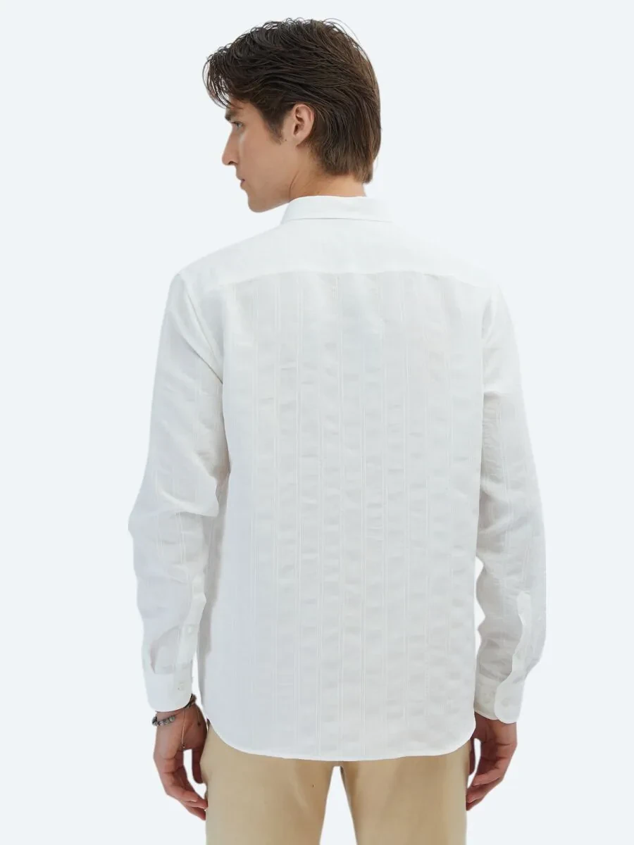 White Regular Fit Weaving Classical Shirt - 6