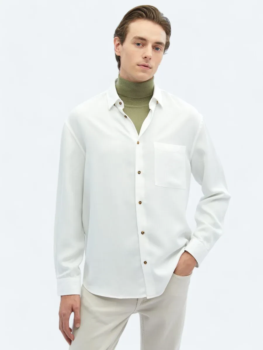 White Ribbed Oversize Fit Weaving Casual Shirt - 1