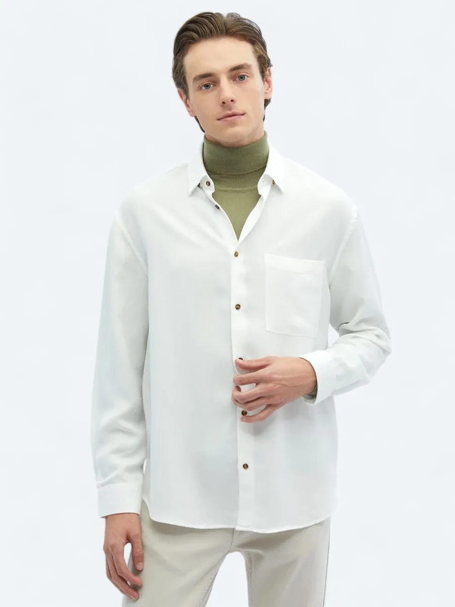 White Ribbed Oversize Fit Weaving Casual Shirt - 3