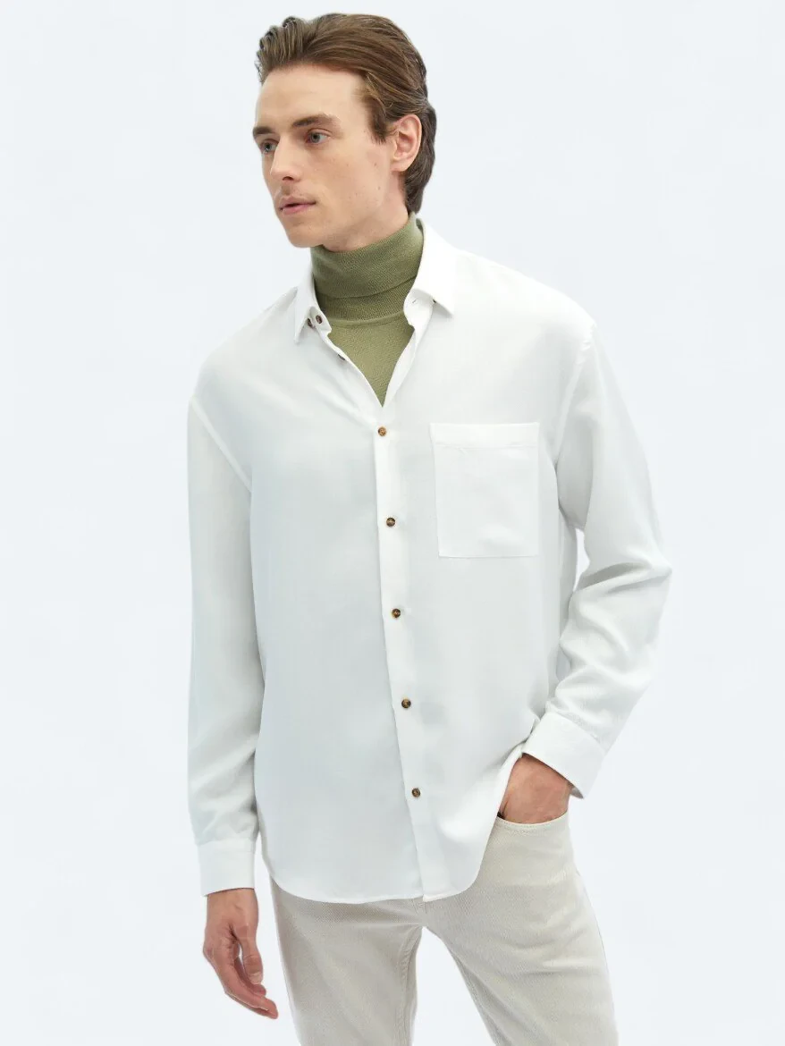 White Ribbed Oversize Fit Weaving Casual Shirt 