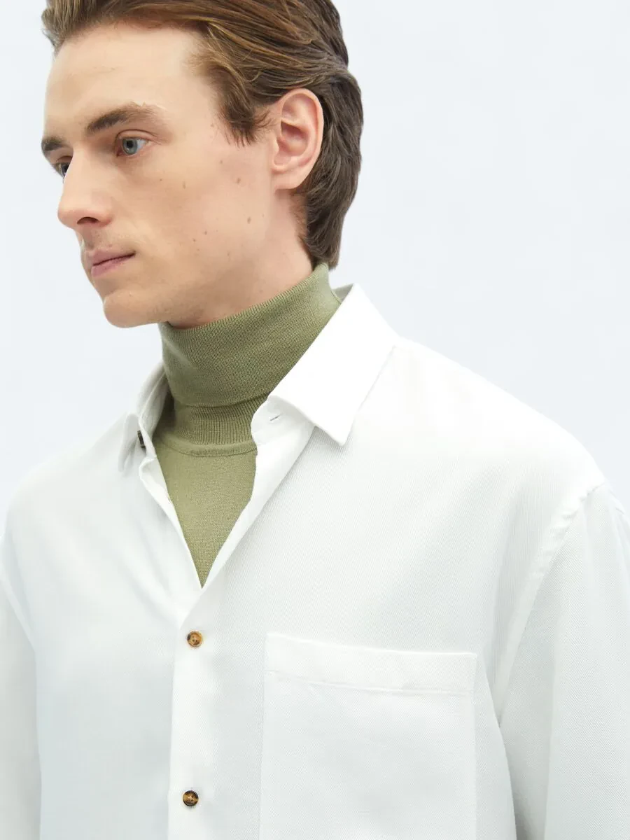 White Ribbed Oversize Fit Weaving Casual Shirt - 5
