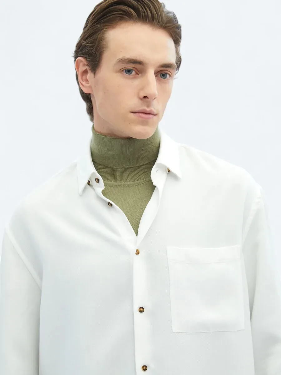 White Ribbed Oversize Fit Weaving Casual Shirt - 6
