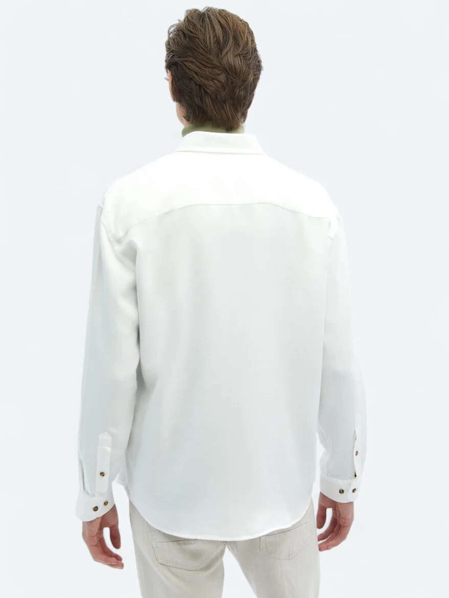White Ribbed Oversize Fit Weaving Casual Shirt - 7
