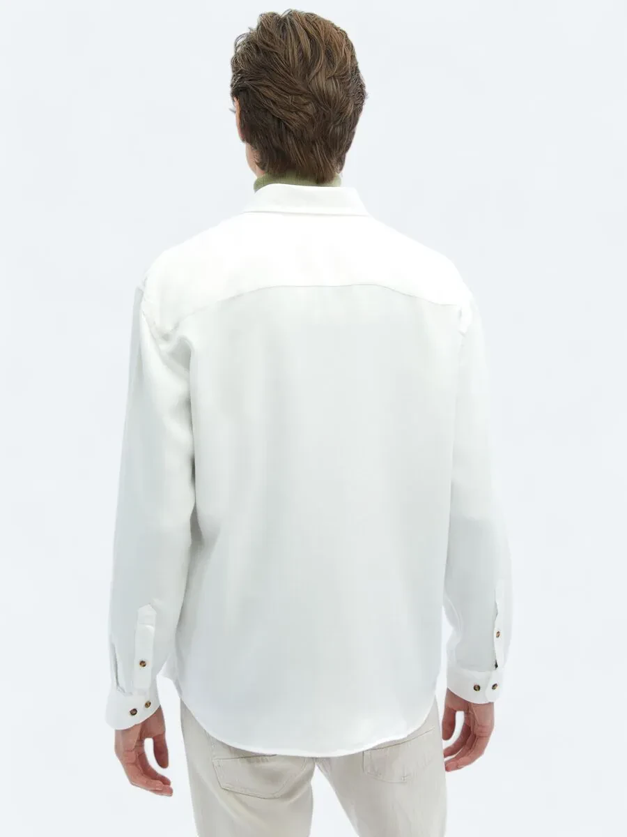 White Ribbed Oversize Fit Weaving Casual Shirt - 7