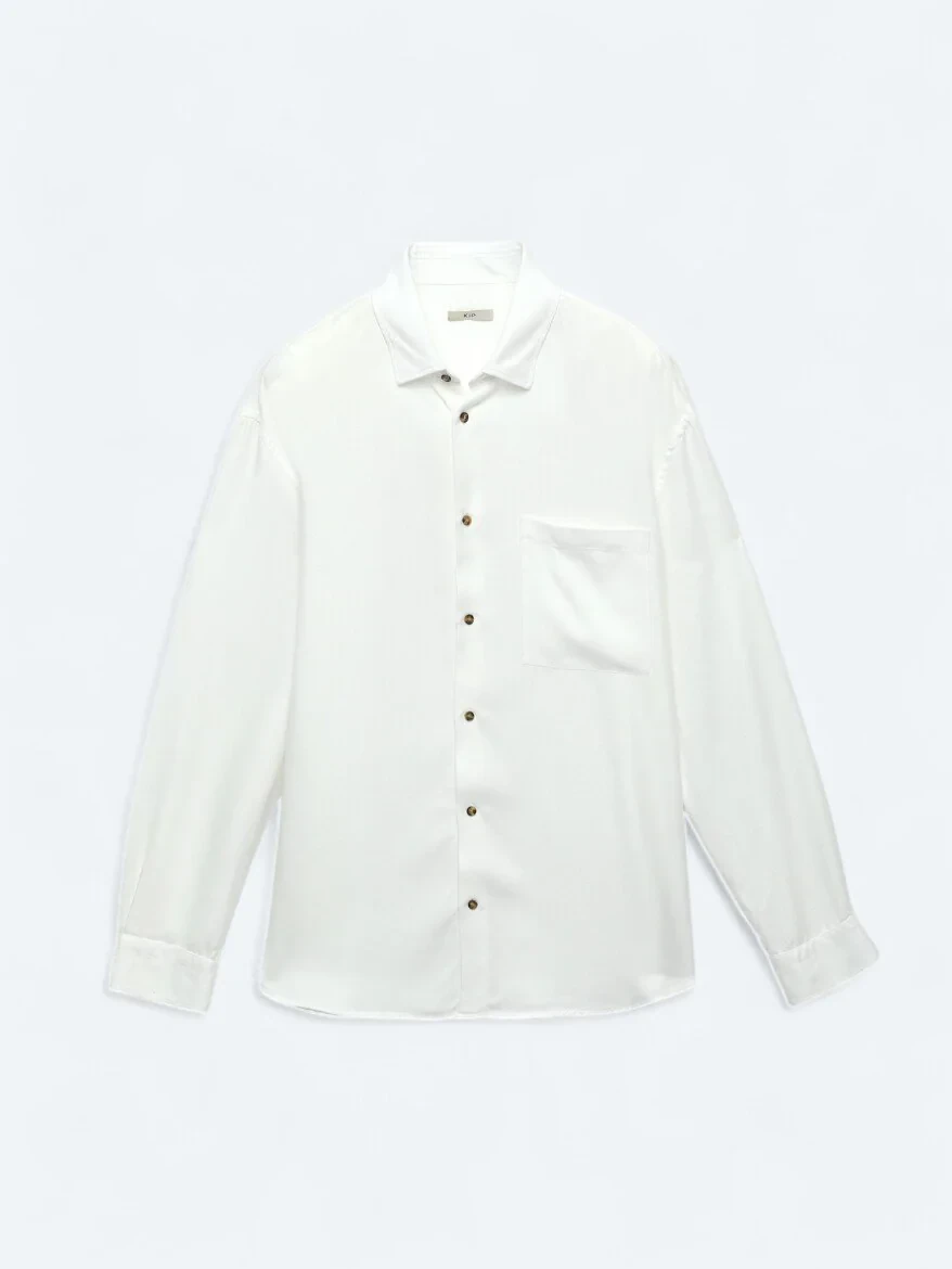 White Ribbed Oversize Fit Weaving Casual Shirt - 8