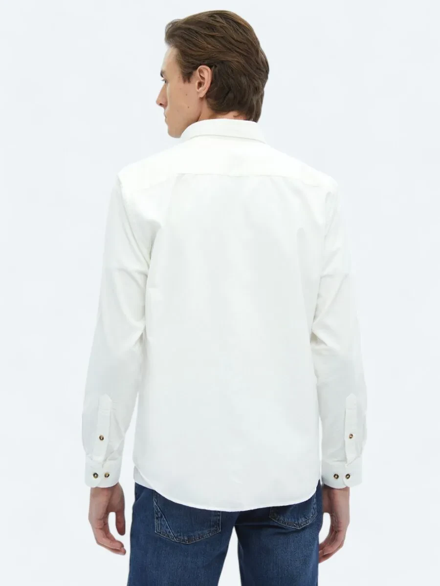 White Ribbed Regular Fit Weaving Casual 100% Cotton Shirt - 8