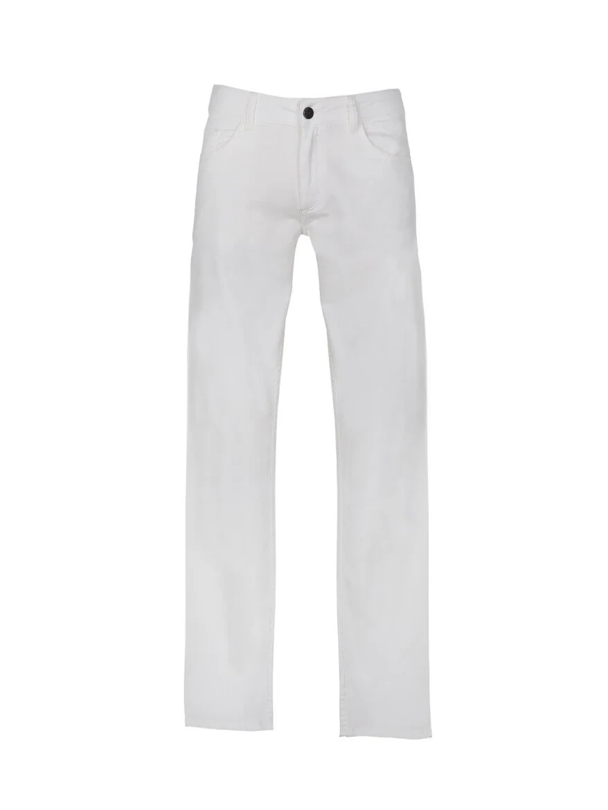 White Slim Fit Denim Cotton Blended Trousers - 5