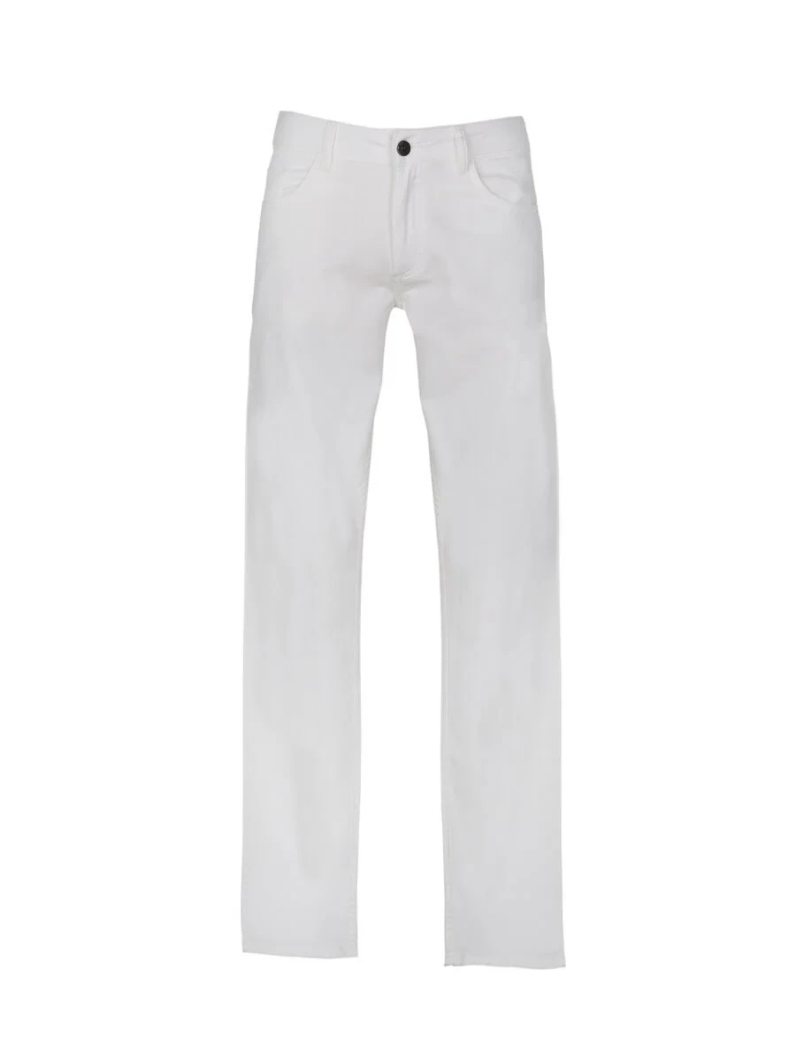 White Slim Fit Denim Cotton Blended Trousers - 5