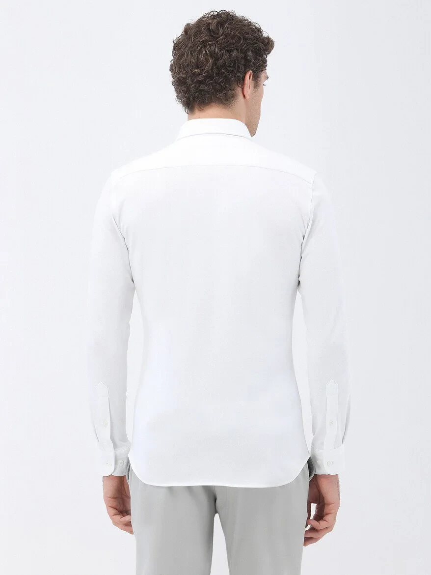 White Slim Fit Knitting Casual 100% Cotton Shirt - 5