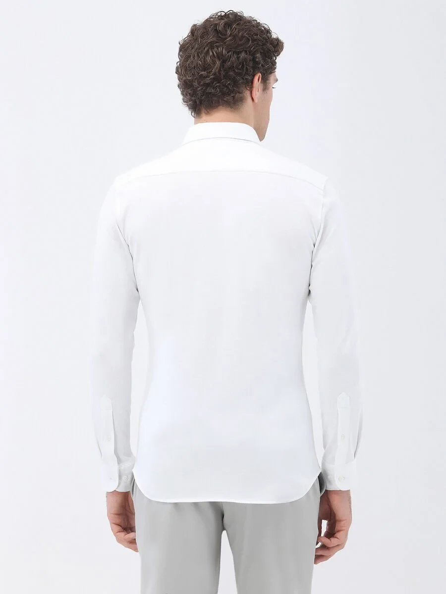 White Slim Fit Knitting Casual 100% Cotton Shirt - 5
