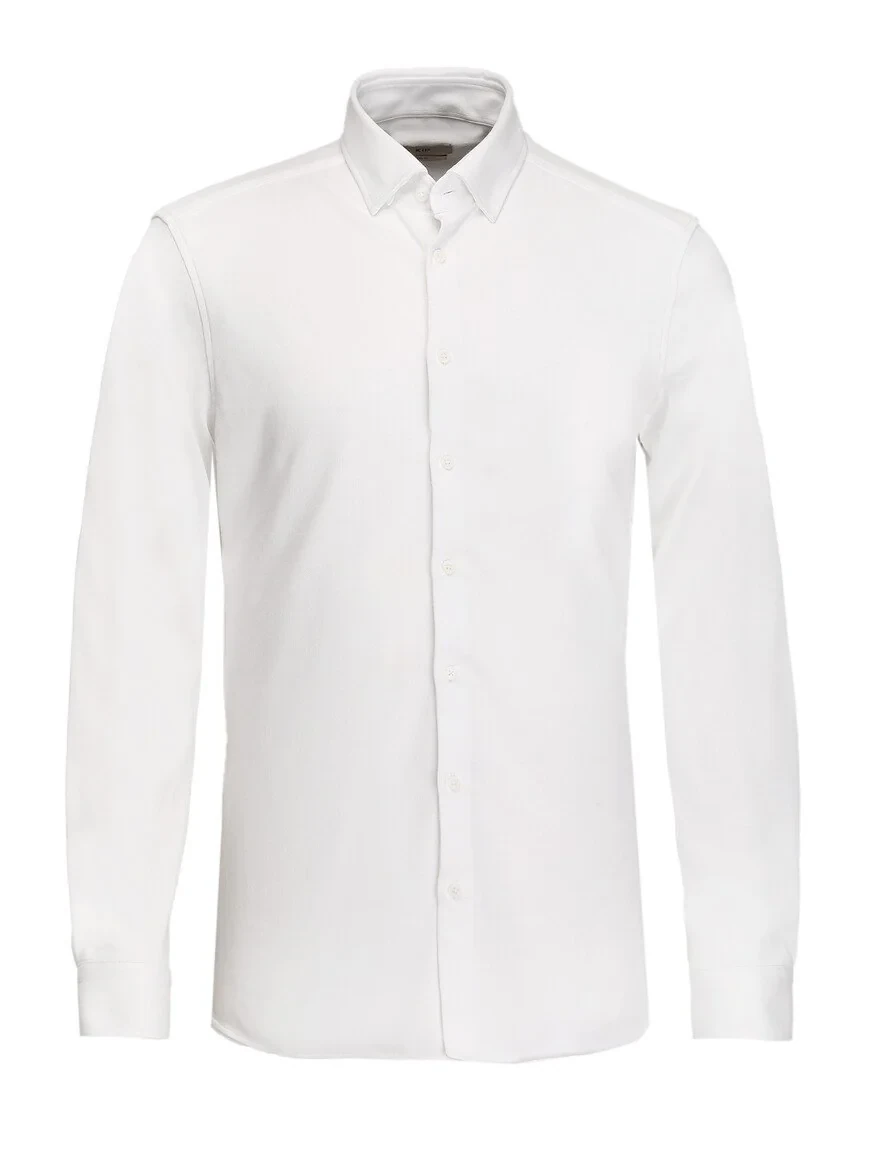 White Slim Fit Knitting Casual 100% Cotton Shirt - 6