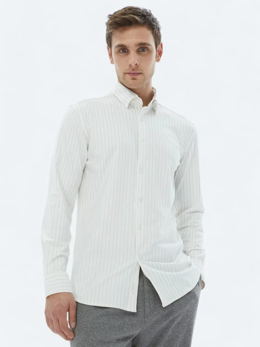 White Striped Regular Fit Knitting Casual Shirt - 1