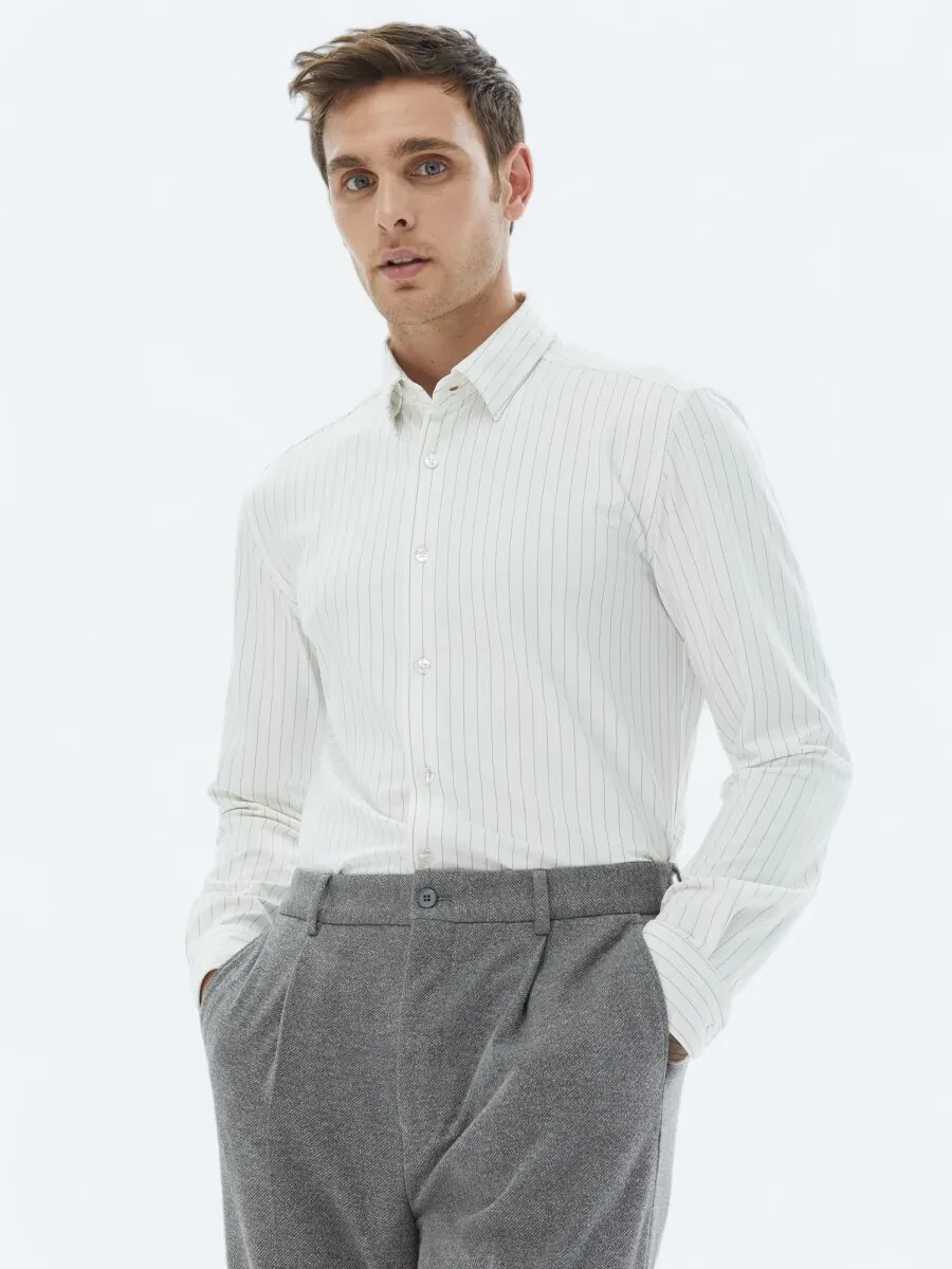 White Striped Regular Fit Knitting Casual Shirt - 2
